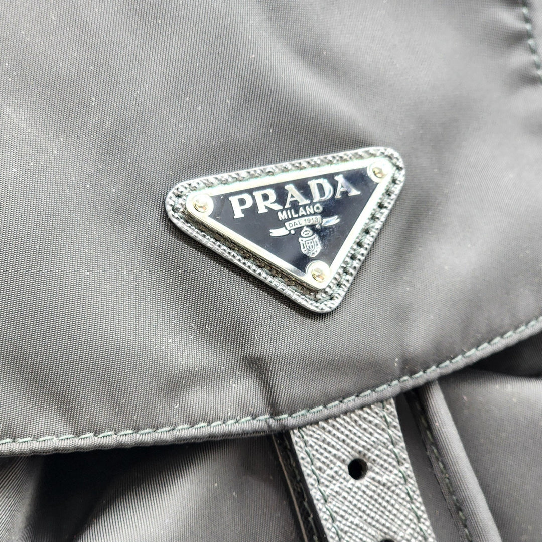 Prada Tessuto Nylon Backpack with Leather Trim Silver Hardware Black