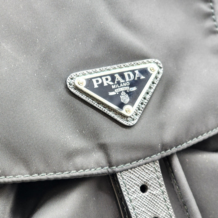 Prada Tessuto Nylon Backpack with Leather Trim Silver Hardware Black
