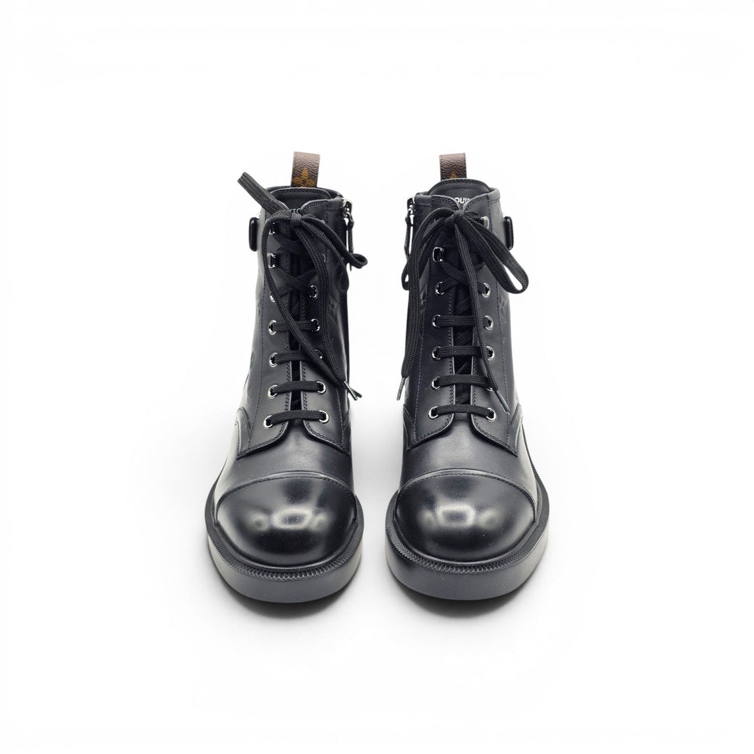 Louis Vuitton Citizen Flat Ranger Boot LV Monogram Embossed Leather Black EU 38