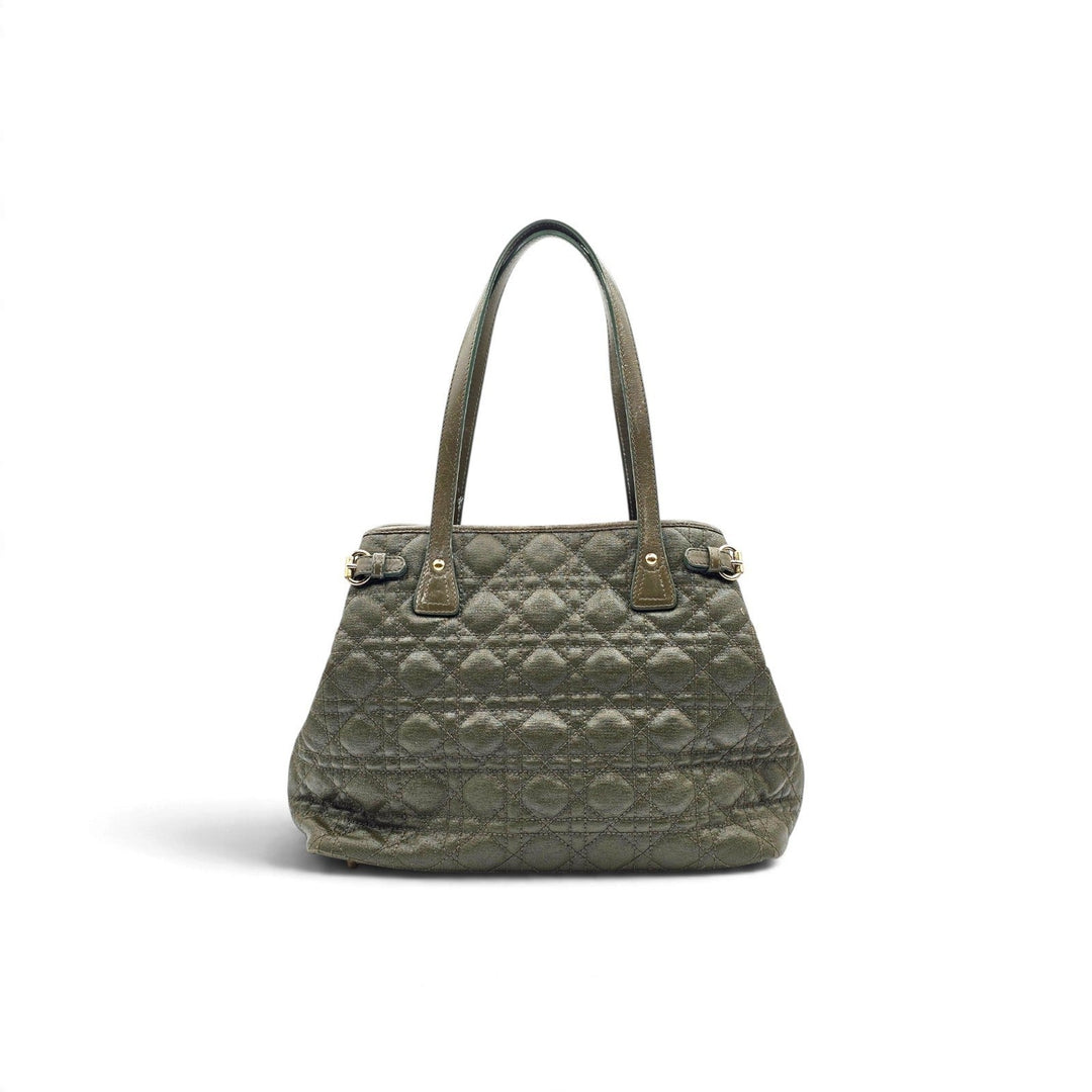 Christian Dior Medium Panarea Tote Olive Cannage Quilted Canvas Gold Charm