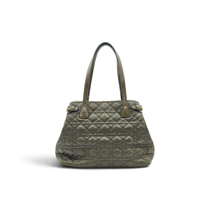 Christian Dior Medium Panarea Tote Olive Cannage Quilted Canvas Gold Charm