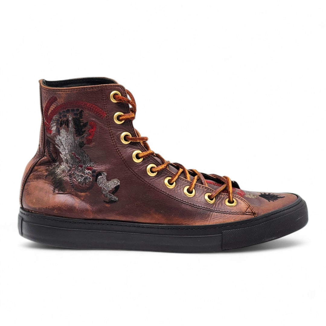 Gucci Chuck Taylor Pusha T Dragon Embroidered Leather Sneakers Brown US 13 EU 46