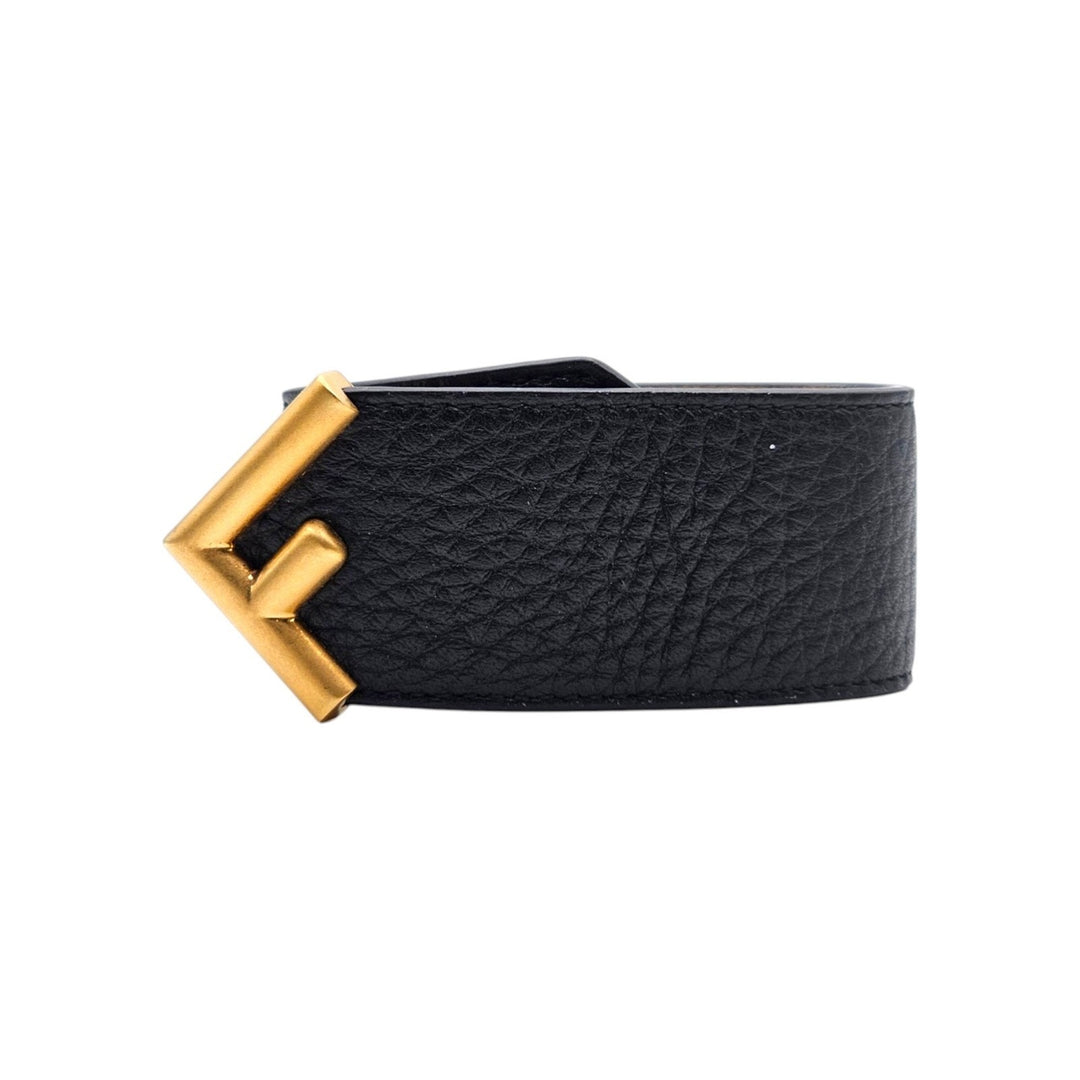 Fendi Roma F Deco Cuoio Roma Leather Bracelet Black Gold Size L - New