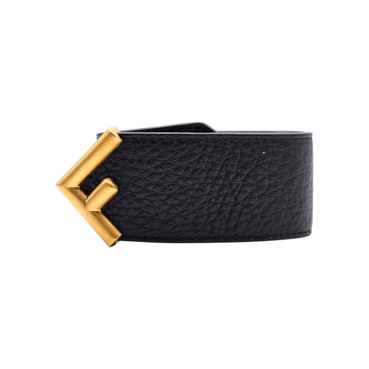 Fendi Roma F Deco Cuoio Roma Leather Bracelet Black Gold Size L - New