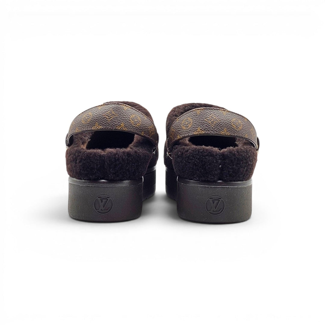 Louis Vuitton Aspen Platform Closed Mule Clogs Shearling 1AITGR EU 38 US 8 $1710