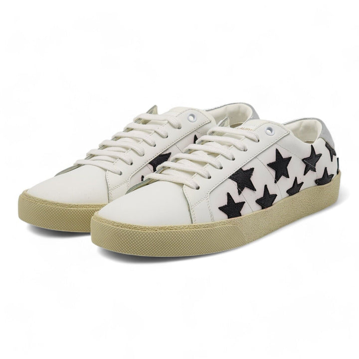 Saint Laurent Paris Court Stars Leather Sneakers White EU 41 US 8