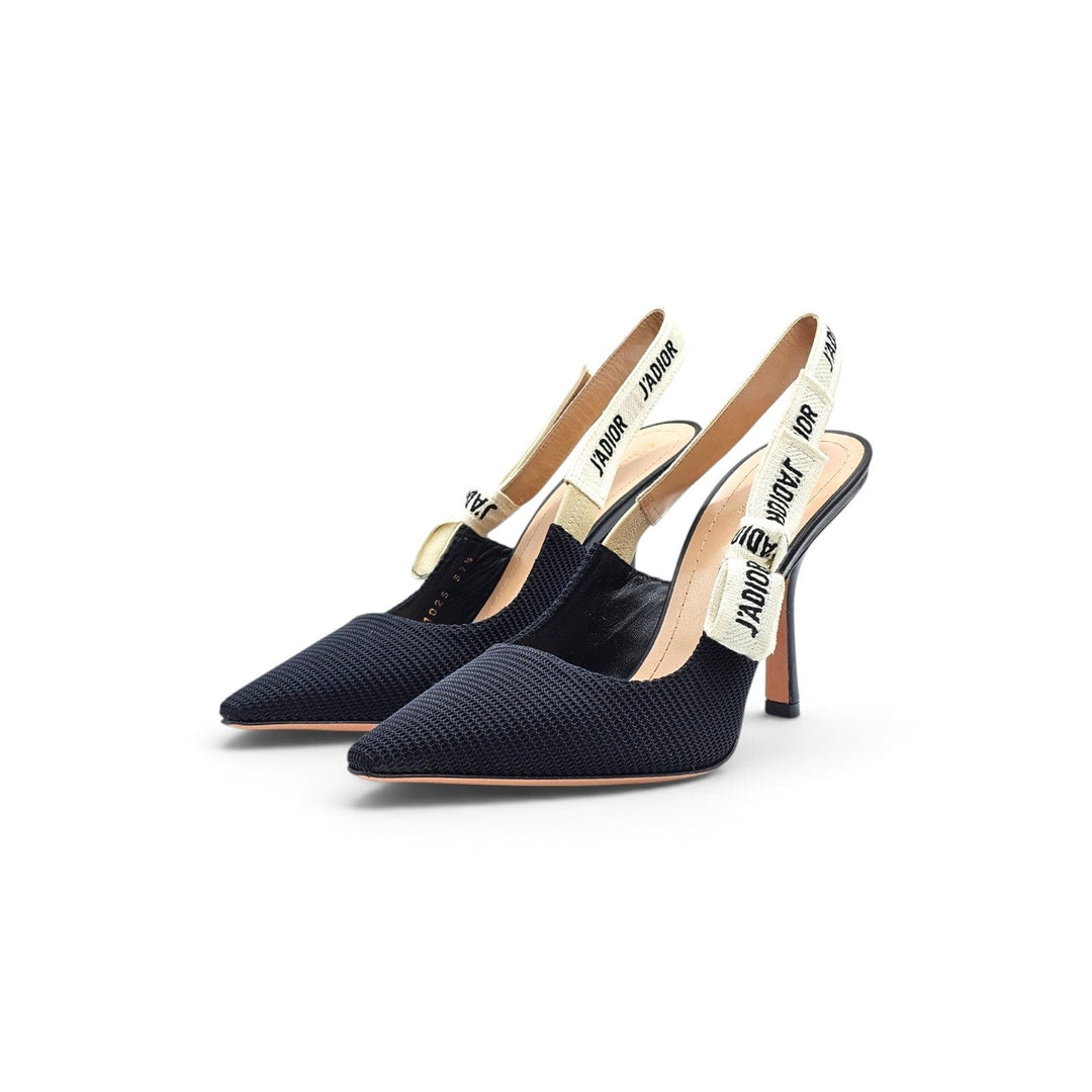 Christian Dior J'Adior Slingback Pumps in Black Technical Fabric EU 37.5 US 7.5
