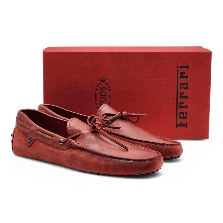 Tod’s for Ferrari Leather Gommino Driving Loafers Red UK 11.5 US 12.5