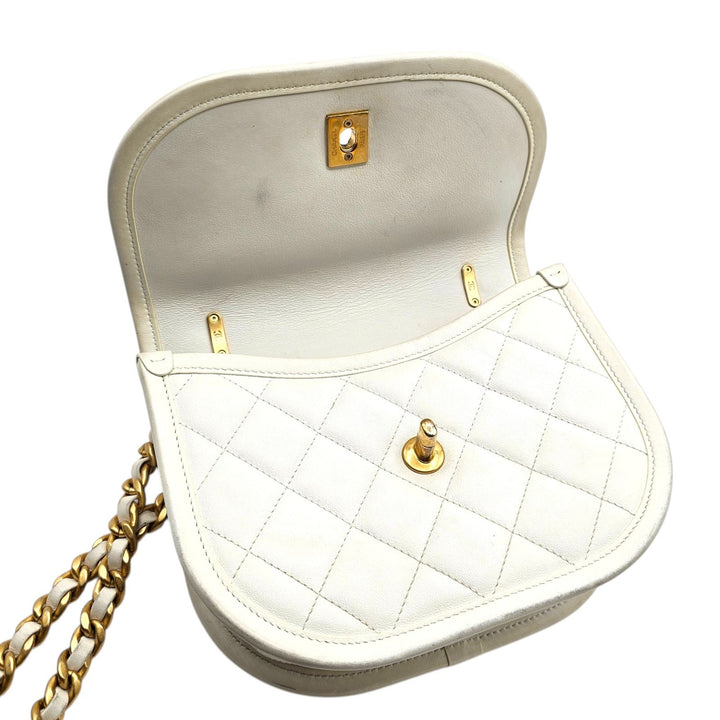 Chanel Quilted Messenger Crossbody Flap Bag White Lambskin Gold Hardware