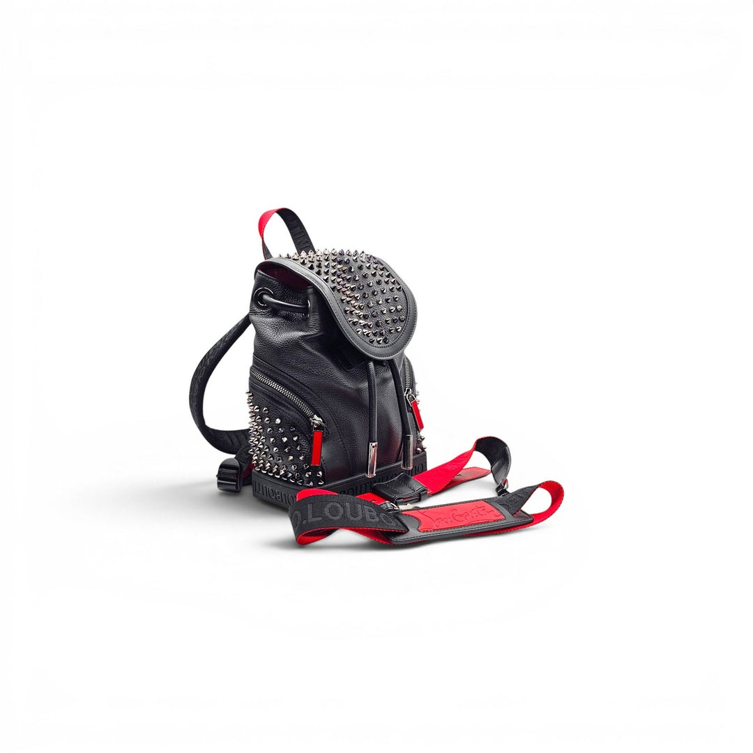 Christian Louboutin Explorafunk Black Calf Leather Studded Backpack Silver Spike
