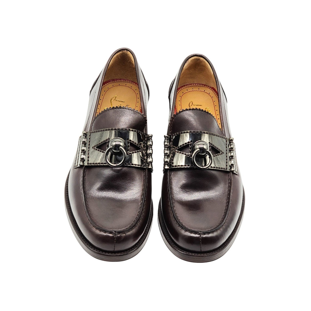 Christian Louboutin Leather Loafers with Metal Ornament Brown EU 40.5 US 7.5 NWB