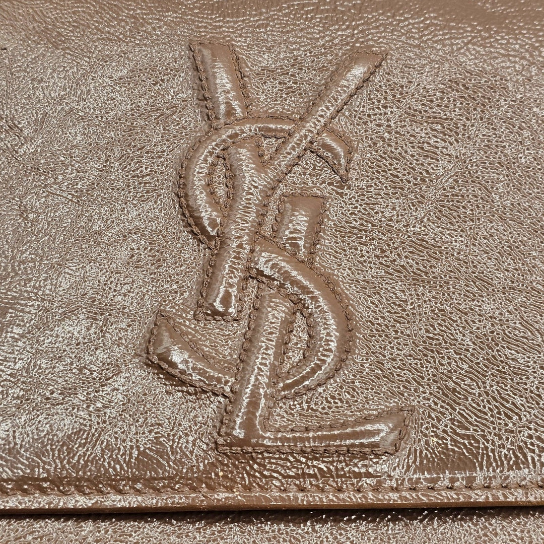 Yves Saint Laurent YSL Monogram Large Belle De Jour Clutch Brown Patent Leather