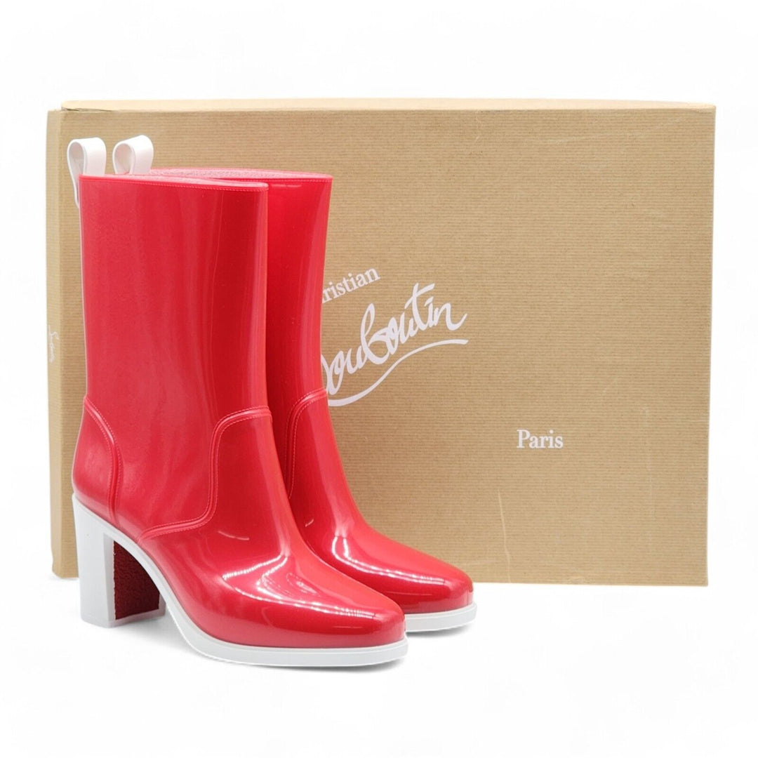 Christian Louboutin Loubirain Rubber Boots Red EU 39 US 8.5 - New