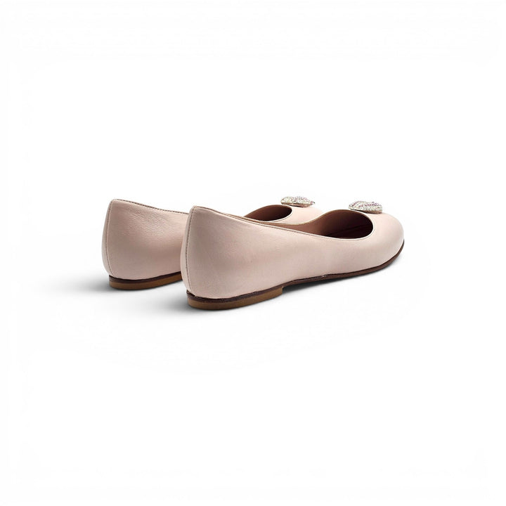 Fendi Women’s Ballet Flats Beige Leather with Crystal Hearts EU 37 US 7 - NWB