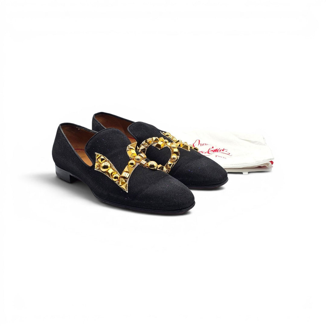 Christian Louboutin Love Met Men's Lurex Loafers Black Embellished EU 43 US 10