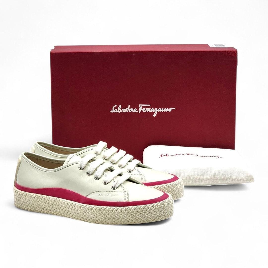 Salvatore Ferragamo Storm Women's Leather Sneakers White Red EU 38 US 8