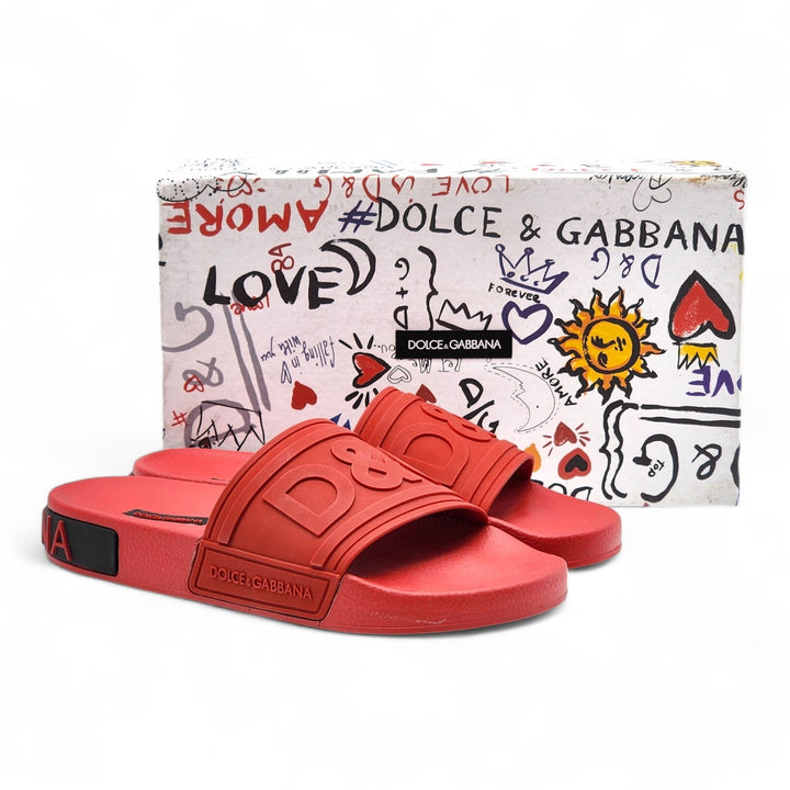 Dolce & Gabbana Logo Saint Barth Rubber Pool Slides Red EU 39 US 9