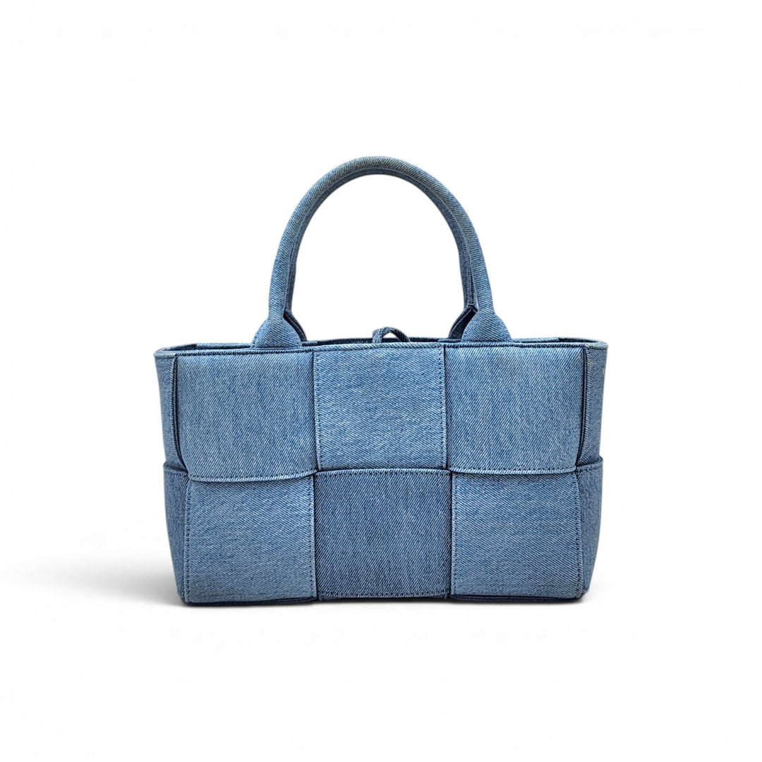 Bottega Veneta Denim Maxi Intrecciato Mini Arco Tote Shoulder Bag Blue