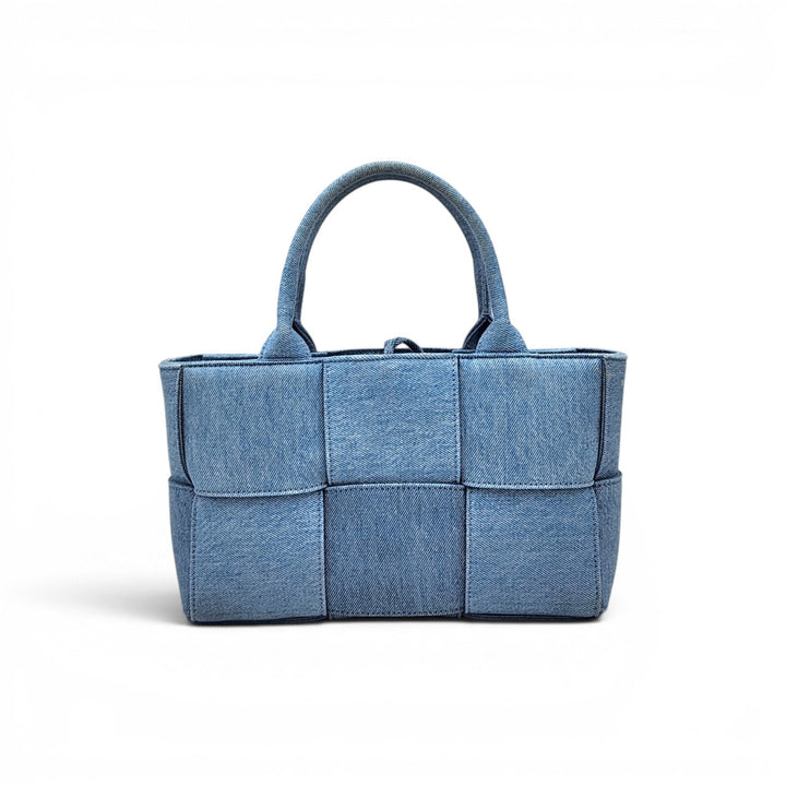 Bottega Veneta Denim Maxi Intrecciato Mini Arco Tote Shoulder Bag Blue