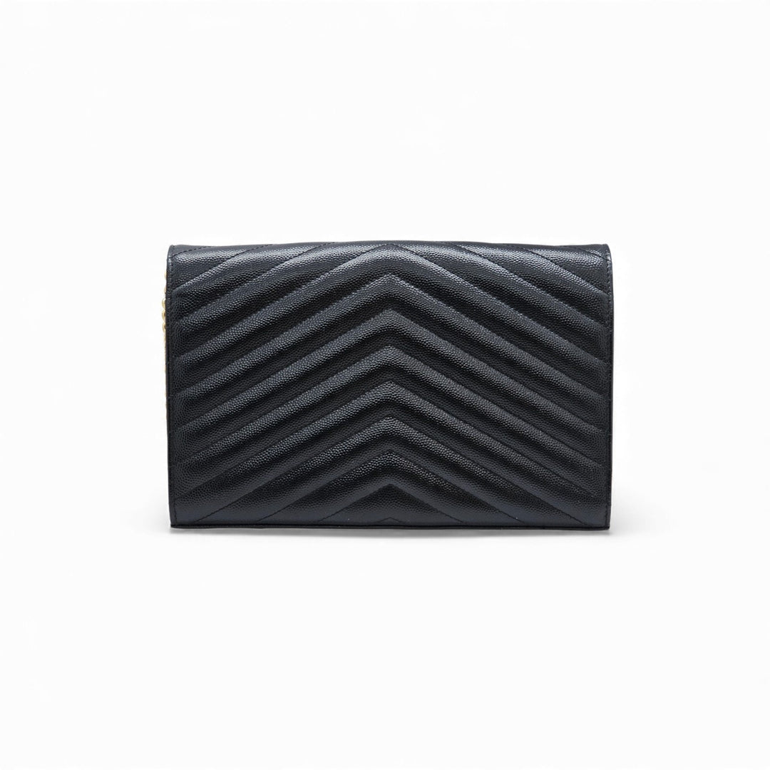 Saint Laurent Monogram Grain De Poudre Leather Wallet On Chain WOC Bag Black GHW