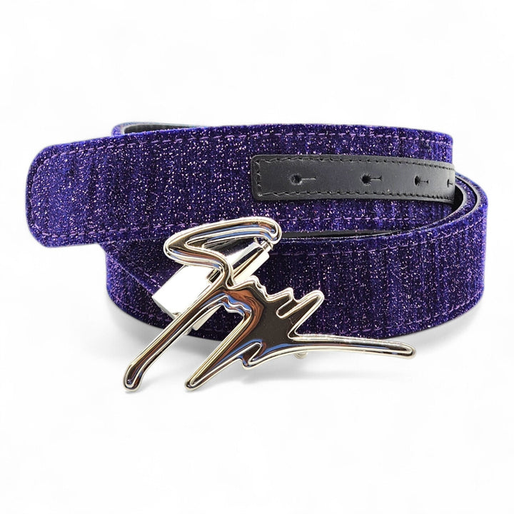 Giuseppe Zanotti Logo Glitter and Leather Belt One Size
