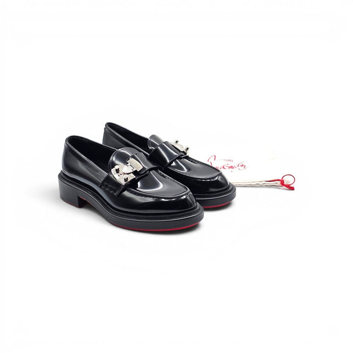 Christian Louboutin Urban Moc Lock Glazed Leather Loafers Shoes Black EU 37 US 7