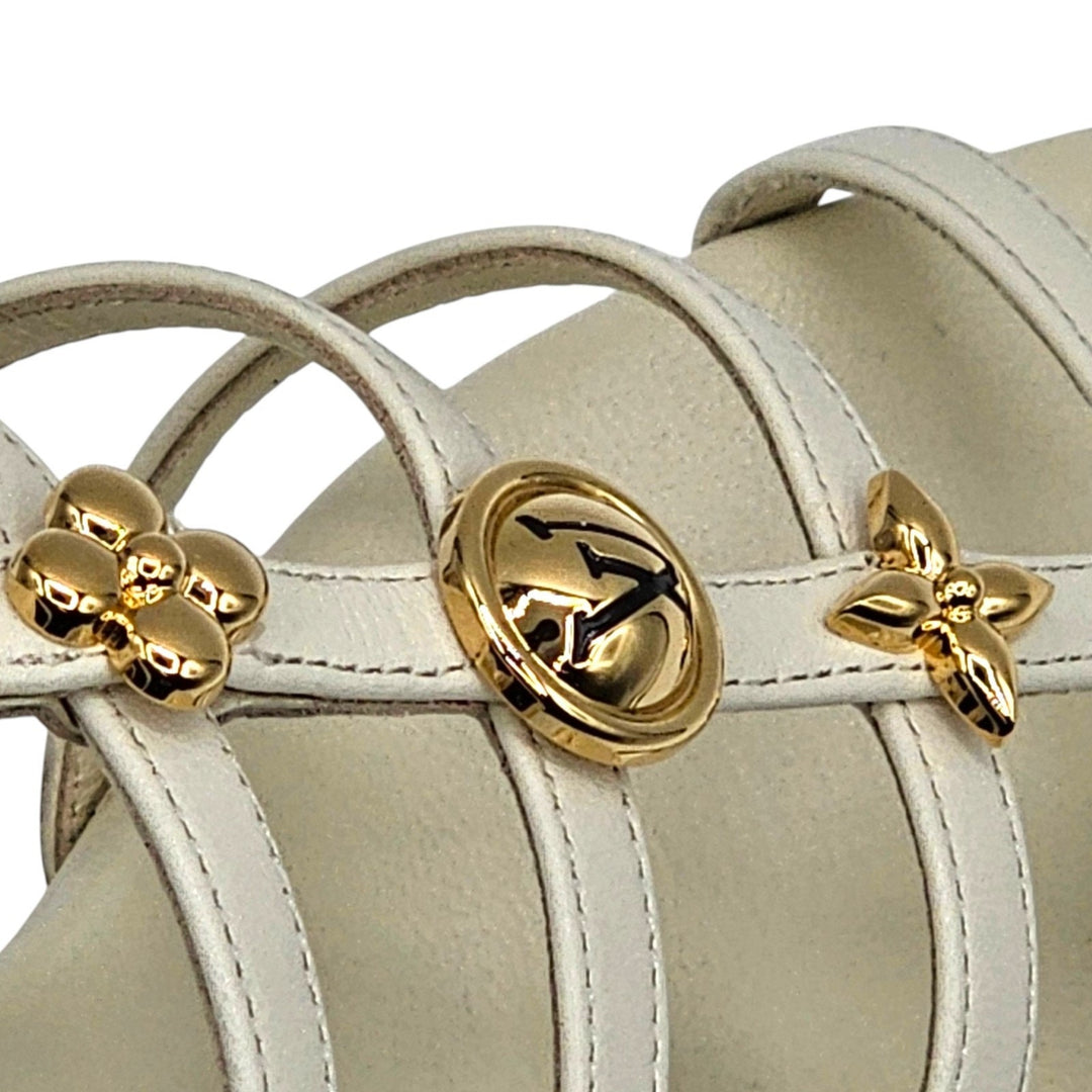 Louis Vuitton Gaia Sandals Ecru Lambskin EU 39 US 9 Gold Charms 1AK44T
