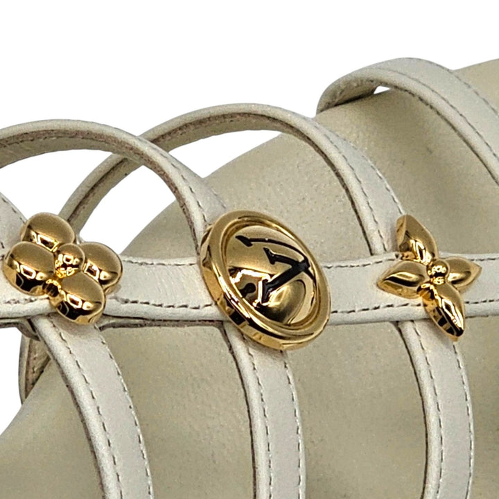 Louis Vuitton Gaia Sandals Ecru Lambskin EU 39 US 9 Gold Charms 1AK44T