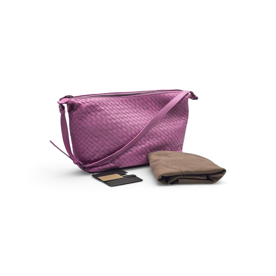Bottega Veneta Intrecciato Woven Leather Pink Purple Crossbody Shoulder Bag New