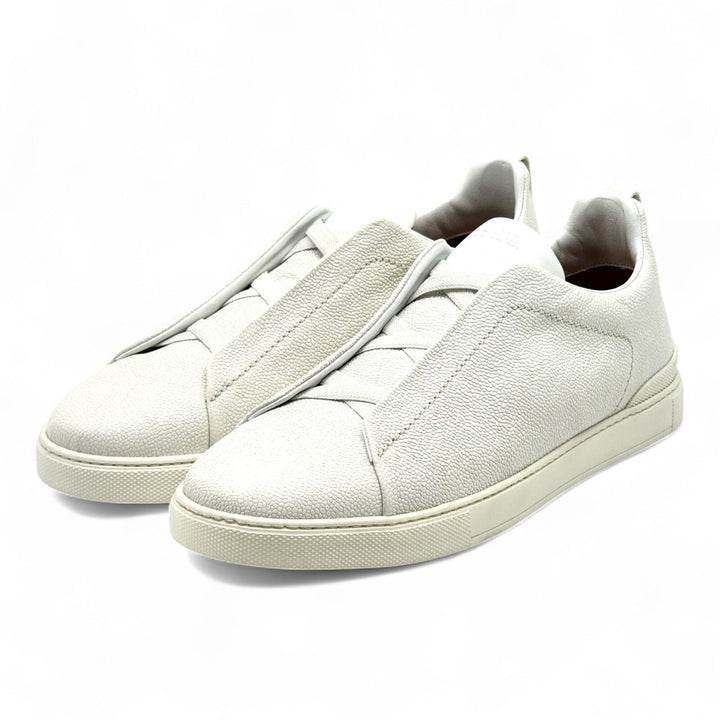 Zegna Triple Stitch Leather Sneakers in White US 12 UK 11