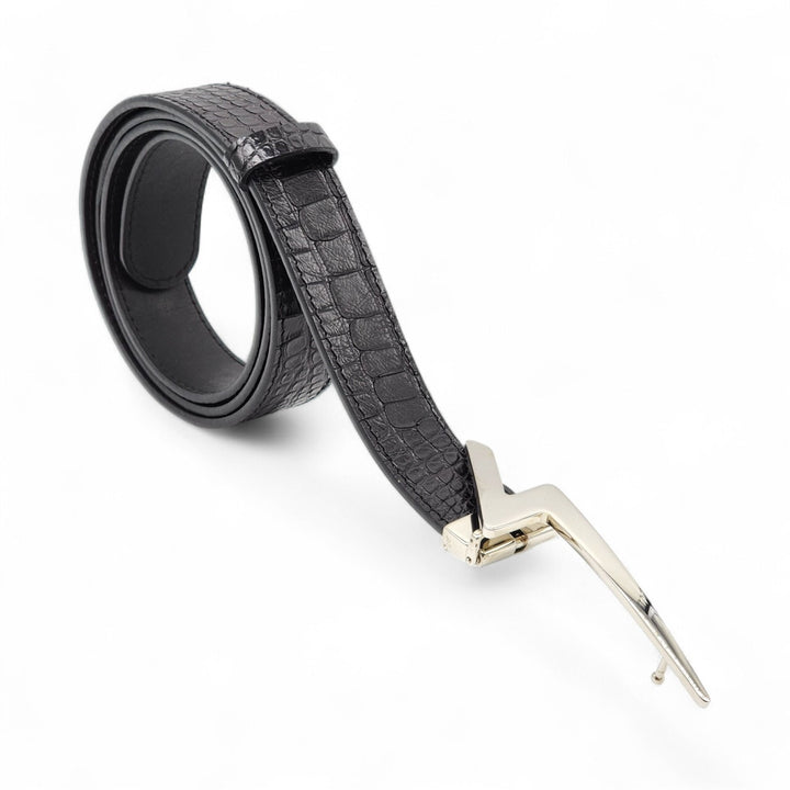 Giuseppe Zanotti Silver Thunderbolt Logo Adjustable Men's Leather Belt Black