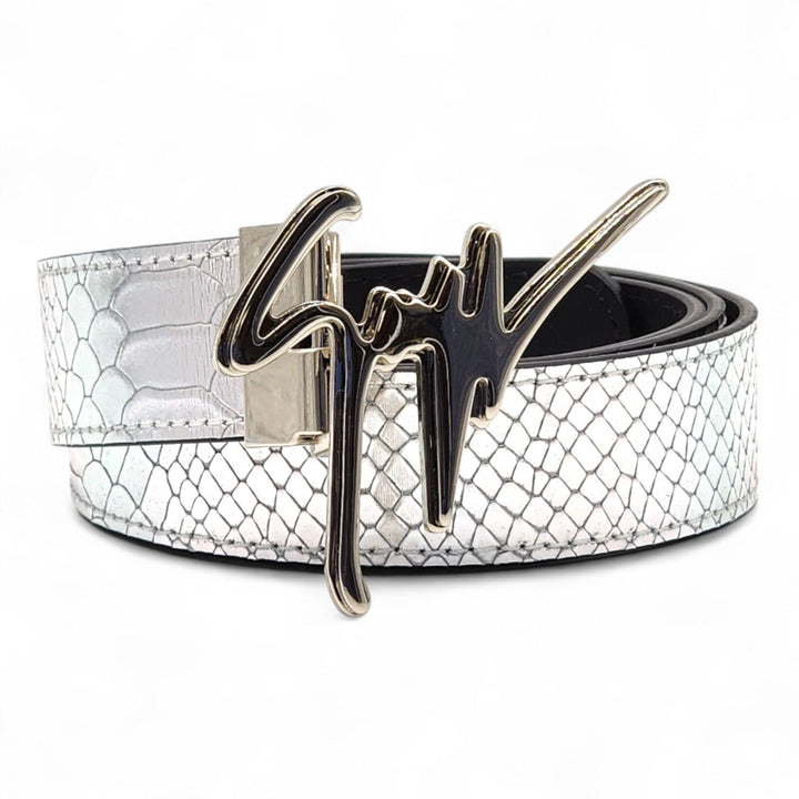 Giuseppe Zanotti Logo Crocodile Leather Belt Silver One Size