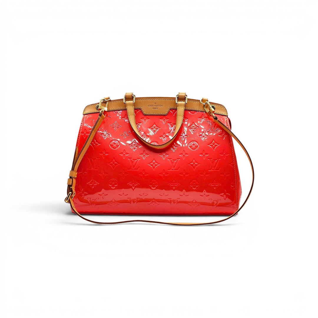 Louis Vuitton 2014 Monogram Vernis Brea MM Coral Red Satchel Shoulder Bag