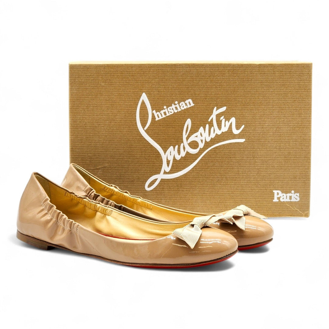Christian Louboutin Gloriana Flat Patent Leather Ballet Flats Nude EU 38.5 US 8