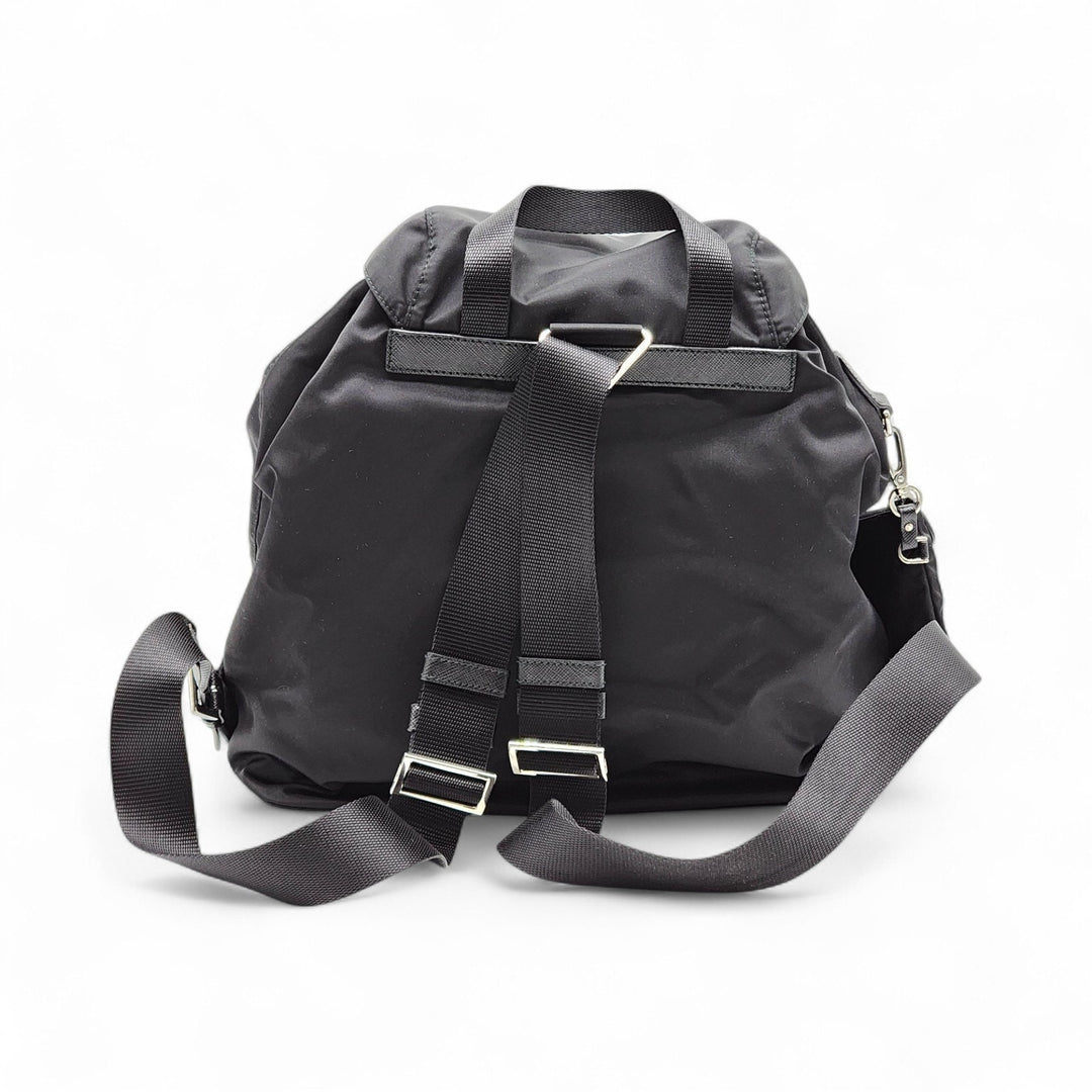 Prada Tessuto Nylon Backpack with Leather Trim Silver Hardware Black