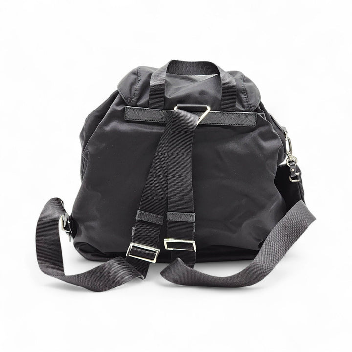 Prada Tessuto Nylon Backpack with Leather Trim Silver Hardware Black