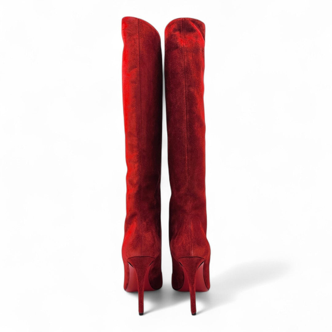 Christian Louboutin Vitish 100 Suede Knee-High Boots Red EU 37.5 US 7