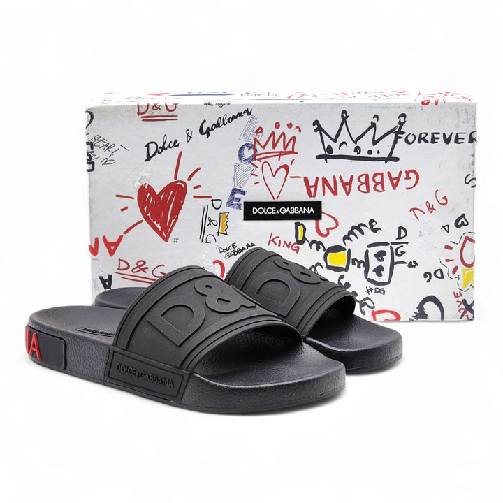 Dolce & Gabbana Logo Saint Barth Rubber Pool Slides Black EU 39 US 9