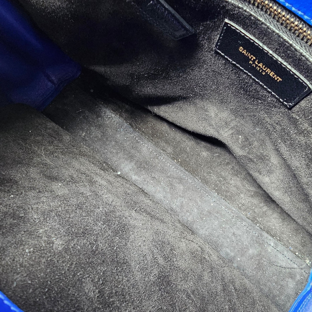 Saint Laurent Sac de Jour Medium Blue Leather Tote Bag with strap
