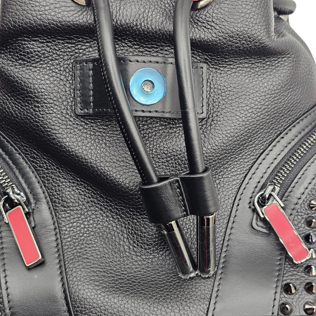 Christian Louboutin Explorafunk Black Calf Leather Studded Backpack Silver Spike