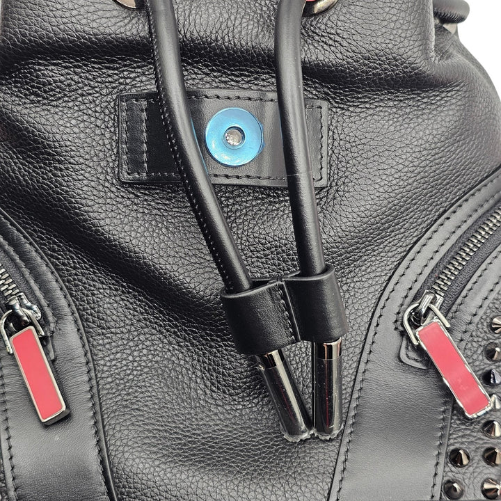 Christian Louboutin Explorafunk Black Calf Leather Studded Backpack Silver Spike