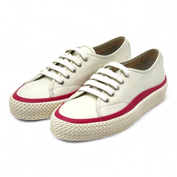 Salvatore Ferragamo Storm Women's Leather Sneakers White Red EU 38 US 8