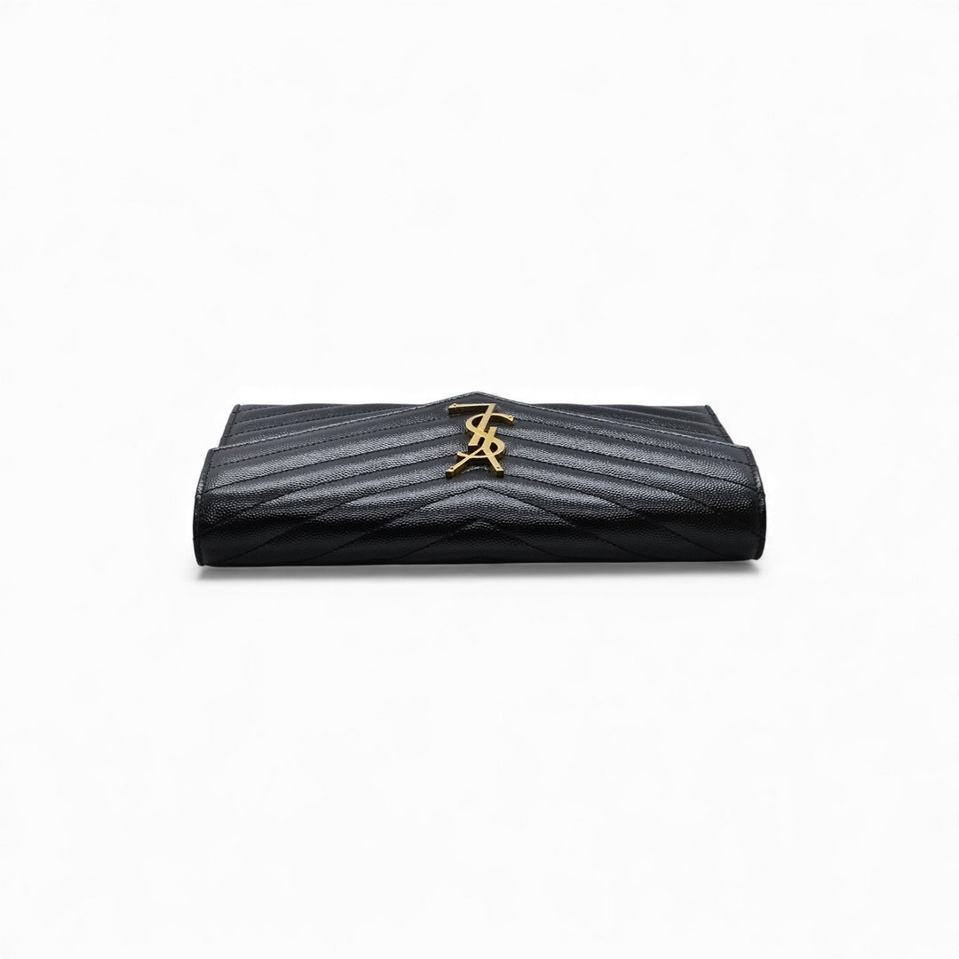Saint Laurent Monogram Grain De Poudre Leather Wallet On Chain WOC Bag Black GHW