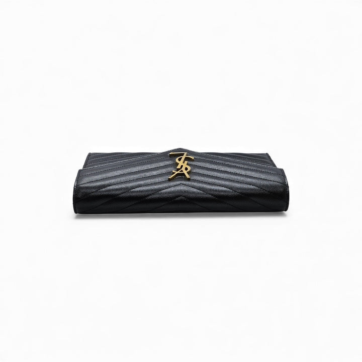 Saint Laurent Monogram Grain De Poudre Leather Wallet On Chain WOC Bag Black GHW