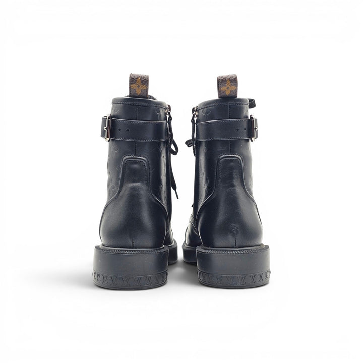 Louis Vuitton Citizen Flat Ranger Boot LV Monogram Embossed Leather Black EU 38