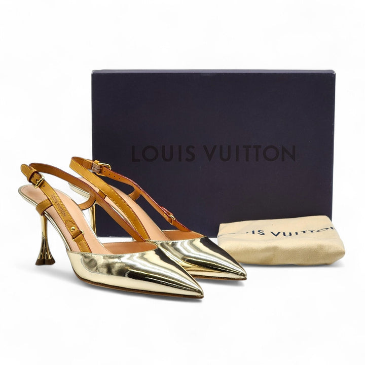 Louis Vuitton Metallic Gold Leather Slingback Pumps EU 39 US 8.5