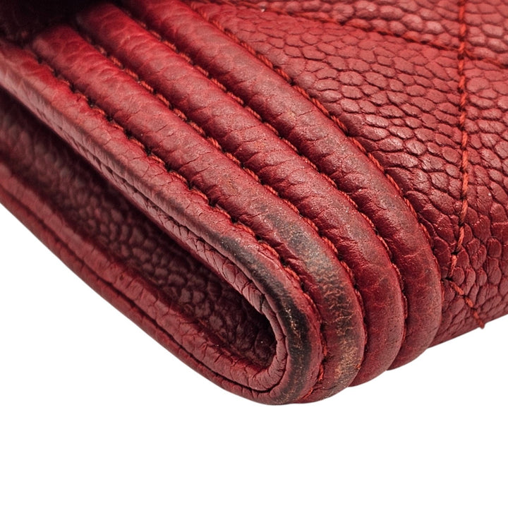 Chanel Boy Wallet Caviar Leather Red with Antique Silver HW 22 series with box