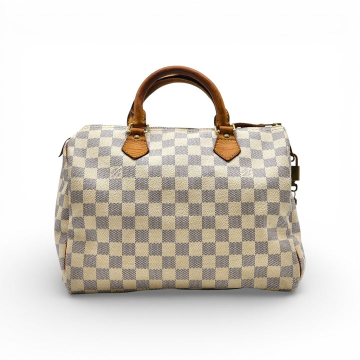 Louis Vuitton Speedy 30 Damier Azur Boston Handbag Purse with lock and key