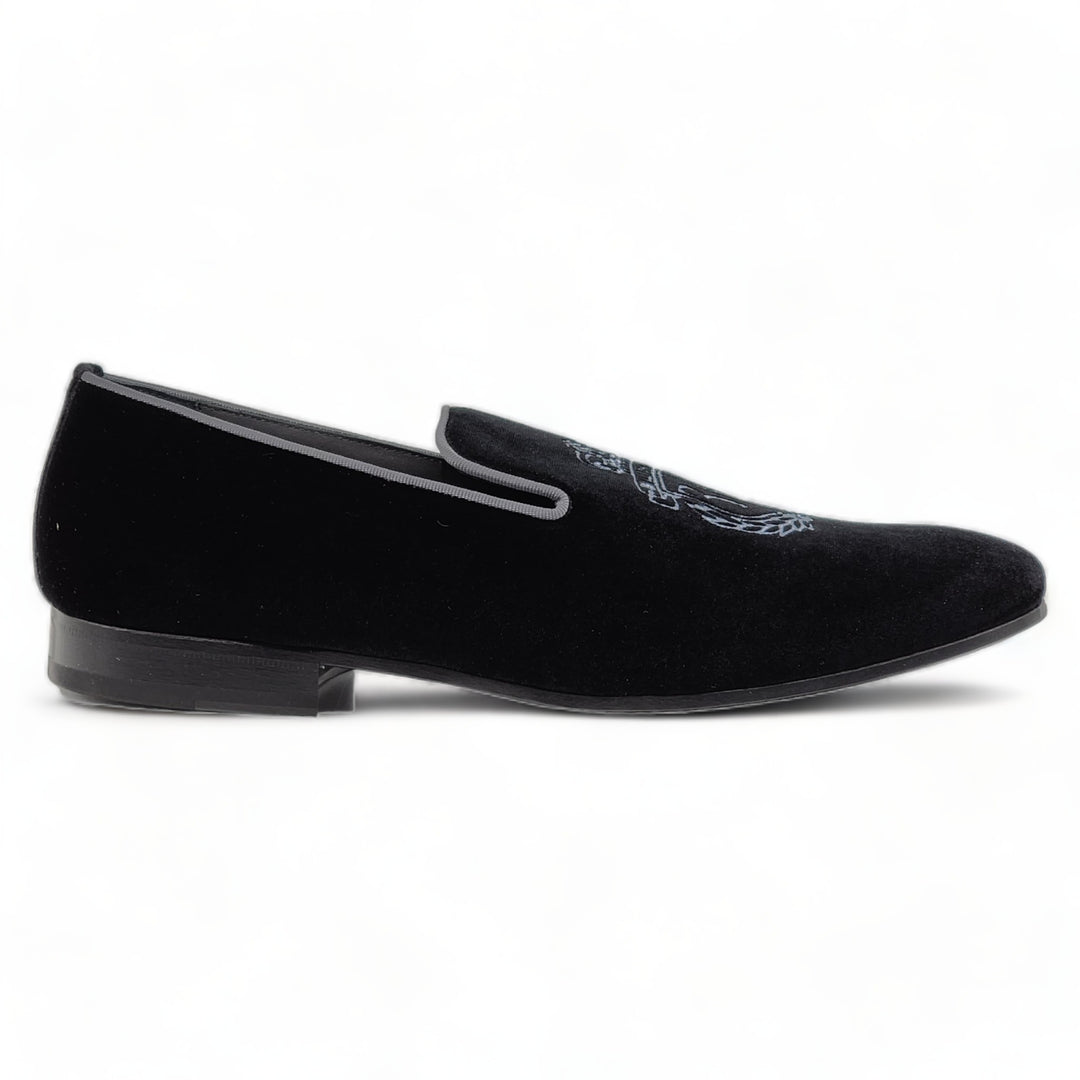 Billionaire Velvet Loafers Crest  in Black