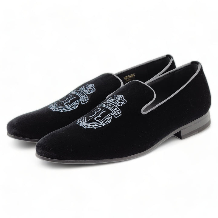 Billionaire Velvet Loafers Crest  in Black